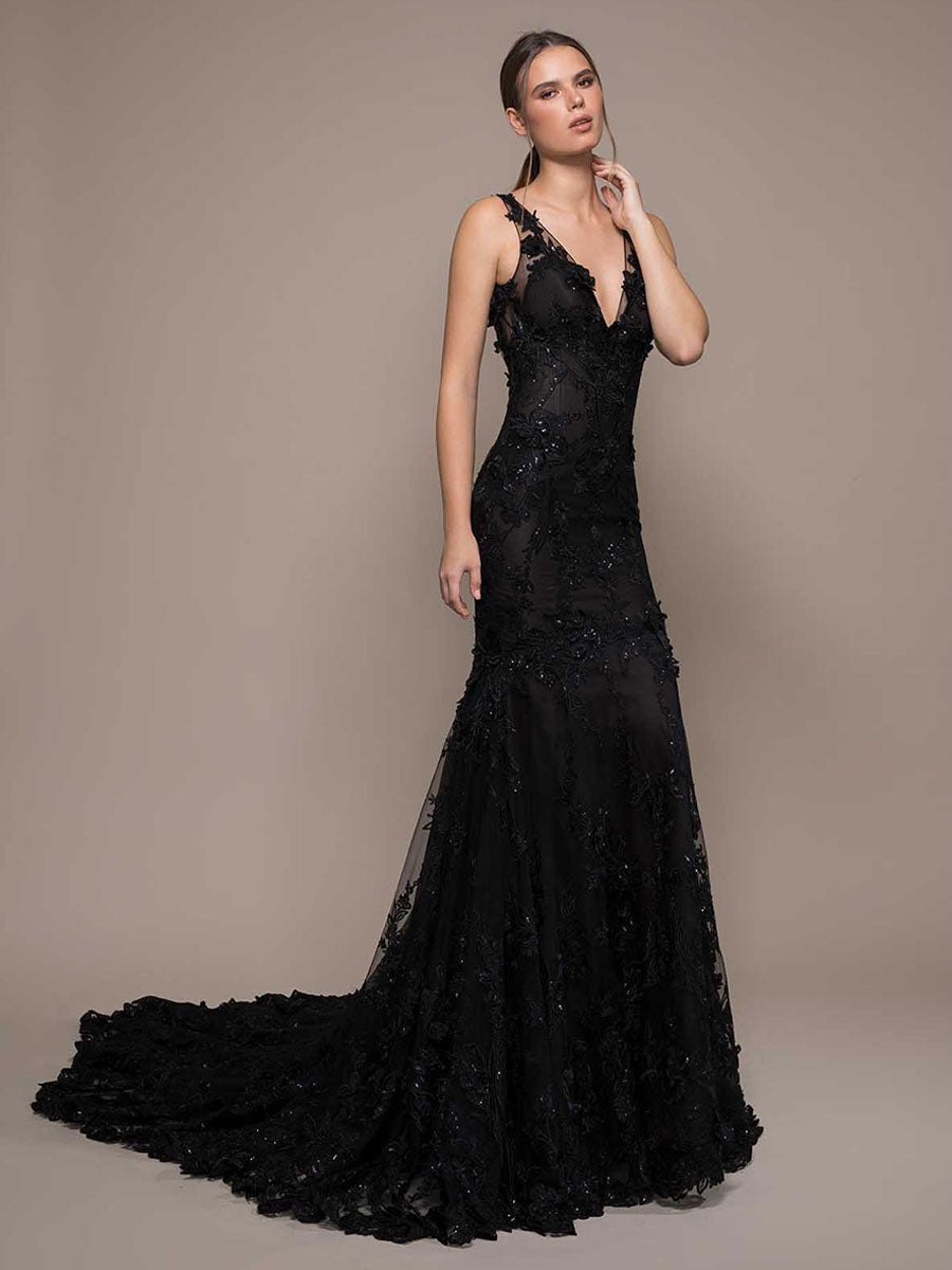 Black Mermaid Lace Wedding Dress Sleeveless  Gothic Wedding Dresses Sweep Train Open Back Bridal Gown Free Customization