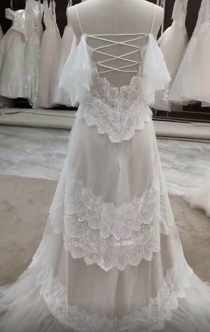 Bohemian Lace Dress, Off-Shoulder, Backless, A-Line, Sexy Wedding Dress, Free shipping