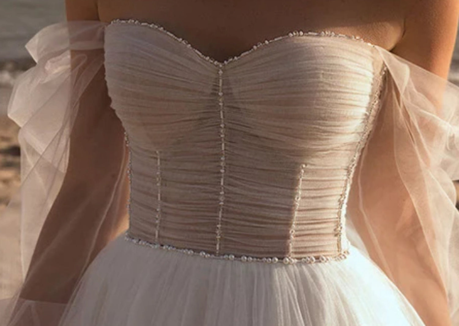 Sweetheart Beach Wedding Dress | Off Shoulder Wedding Dress with Slit Side | Vintage Boho Wedding Dress | Long Puff Sleeves