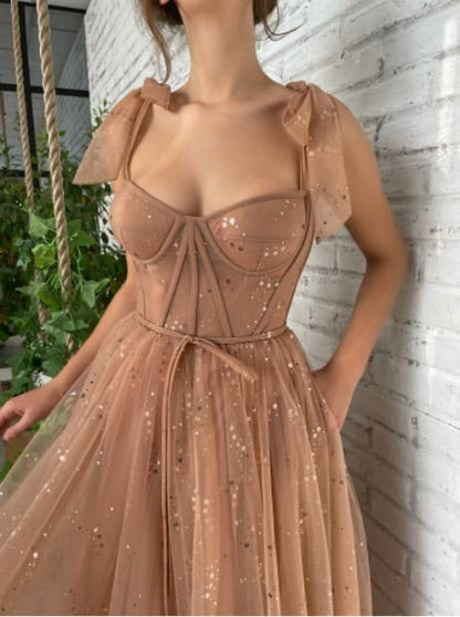 Magical Shimmer Tulle Prom Dress, Shoulder Straps Sweetheart Corset Gown, Sexy Braidsmade Dress, Custom made