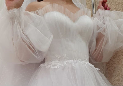 Vintage Fluffy Bridal Dress, Long Puffy Sleeve Wedding Dress, Beach wedding dress, Ball Gown, Photoshoot Dress, Plus Size