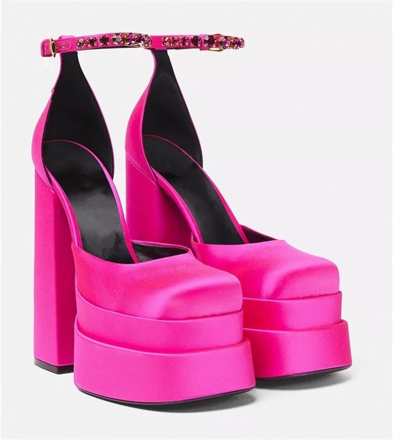Prom High Heels | Pumps | Pink Evening Gown Shoes | Summer Party Shoes | Heels | Comfortable Heels | Square shoes | Platform Shoes