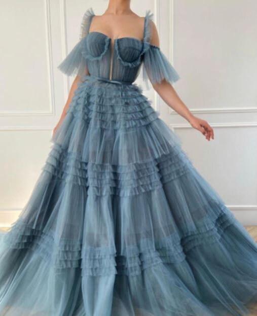 Elegant Blue Cold shoulder Dress, Pleated Maxi dress, Bridesmaid Dress, Ball Gown, Photoshoot Dress, Plus Size, Custom made
