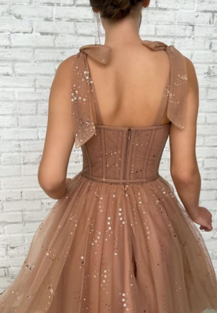 Magical Shimmer Tulle Prom Dress, Shoulder Straps Sweetheart Corset Gown, Sexy Braidsmade Dress, Custom made