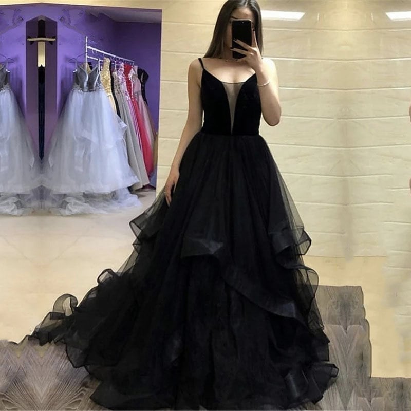 Princess Black Wedding Dress | Puffy Ruffles Wedding Gown | Black Bridal Gown, Plus Size, Free Shipping
