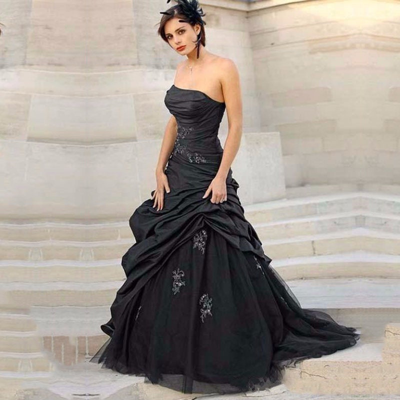 Gothic Wedding Dress | Taffeta Mermaid Dress | Off The Shoulder Black Bridal Gown, Plus Size, Free Shipping