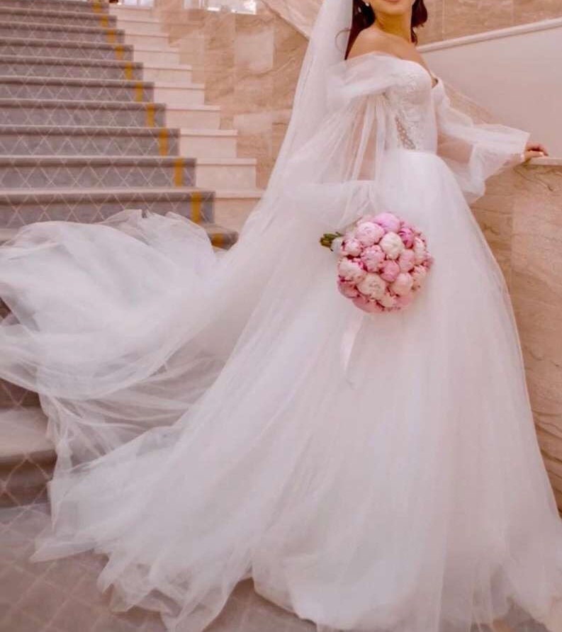 Fairy Boho Wedding Dress |  Bridal Dress With Detachable Long Puff Sleeves | Vintage Beach Style Wedding Dress, Custom Made, Plus Size