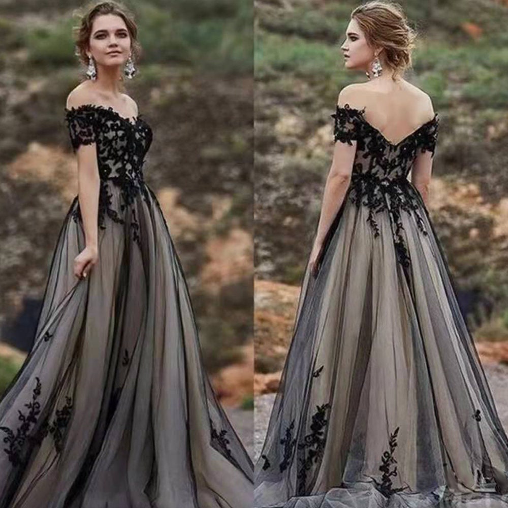 Off the Shoulder Black Sexy Dress | Gothic Style Wedding Dress | Bogemian Wedding Dress | Black Bridal Gown