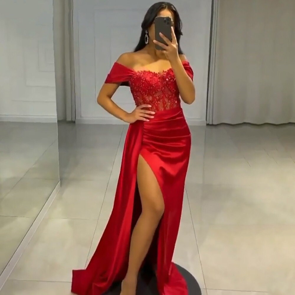 Satin Beaded Formal Gown | Sexy Mermaid Satin Prom Dress | Evening Dress | Custom made
