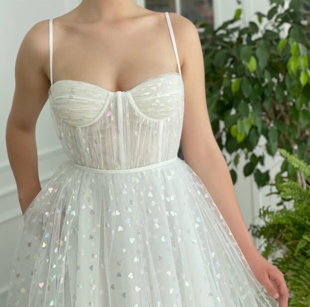 Ivory Hearts Prom Dress | Ankle Length Homecoming Dress | Special Event Gown, Custom made, Plus size