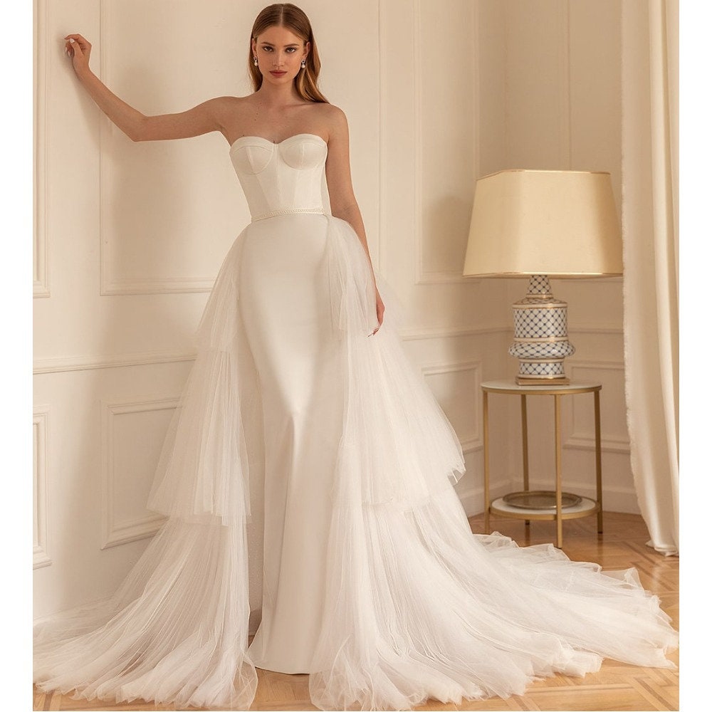 Strapless Sweetheart Satin Wedding Gown | Minimalist Bridal Dress | Sweetheart Bridal Gown with Detachable Train, Custom Made