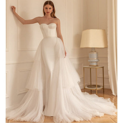 Strapless Sweetheart Satin Wedding Gown | Minimalist Bridal Dress | Sweetheart Bridal Gown with Detachable Train, Custom Made