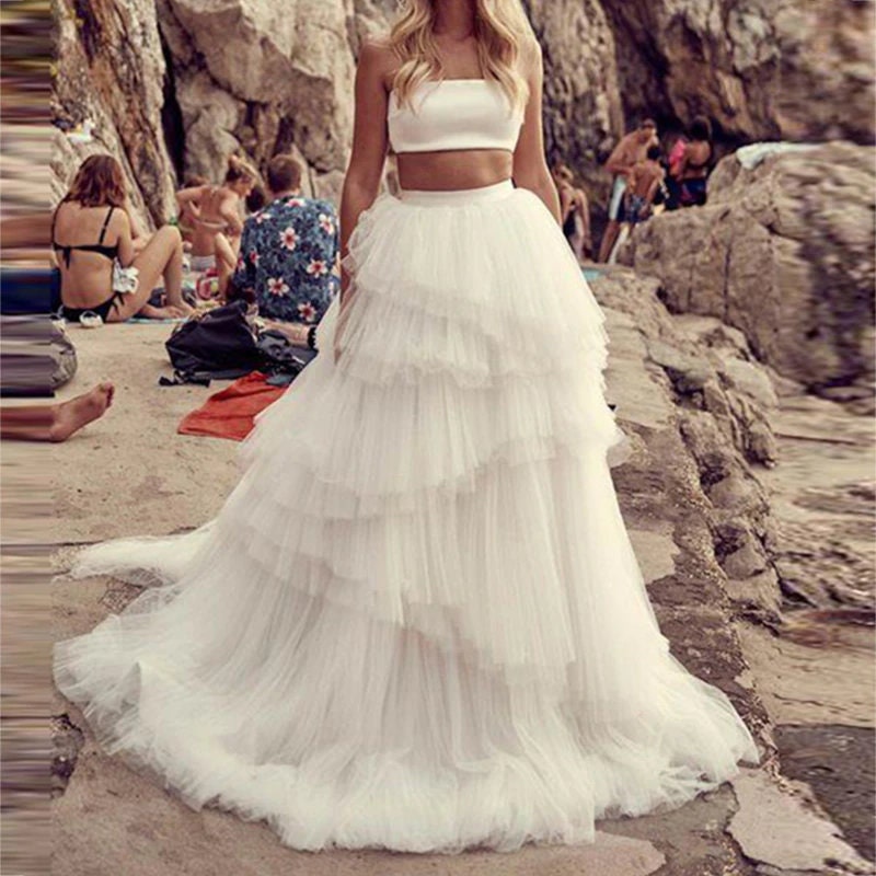 Layered Long Bridal Skirt Tiered Tulle Skirt Elastic Waist Plus Size Custom Made