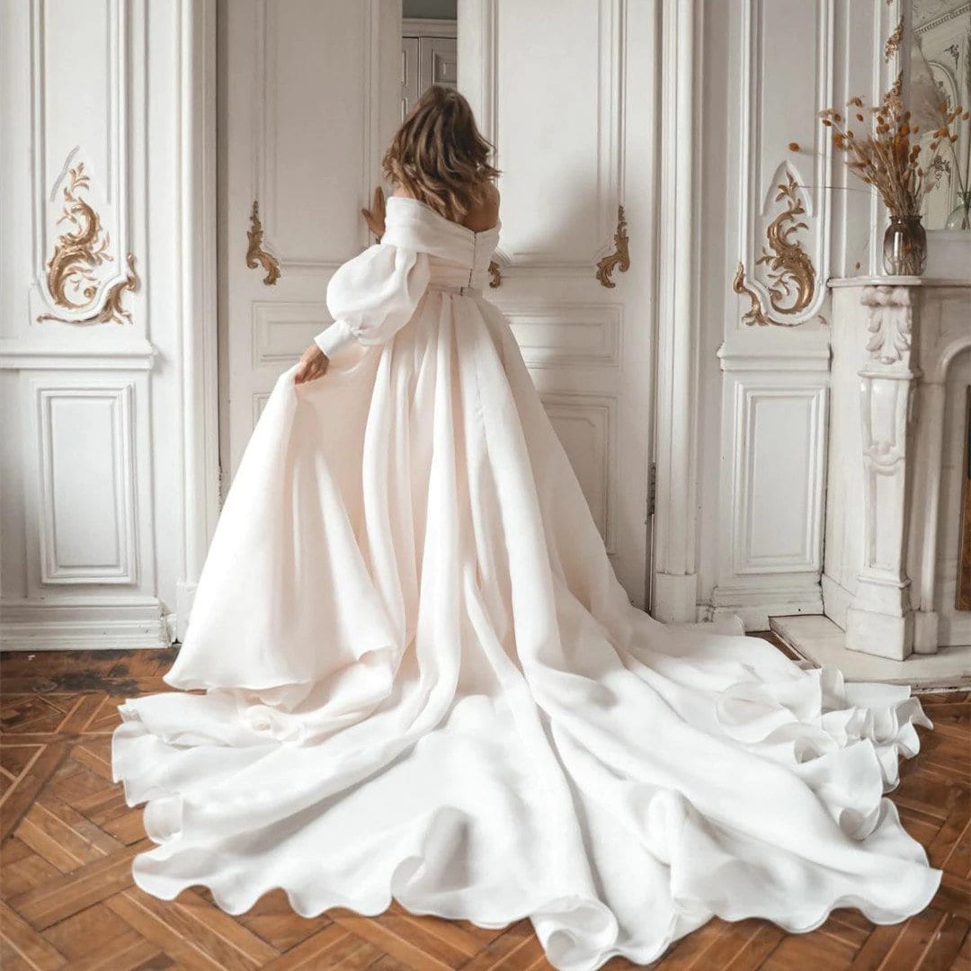 Magical Organza Wedding Dress, Court Train Beach Boho Bridal Gown, Plus Size, Custom Made