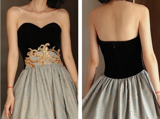 Velour Strapless Evening Dress | Golden Lace Knitting Evening Gown | Photo Shoot Dress| Prom Dress | Plus Size