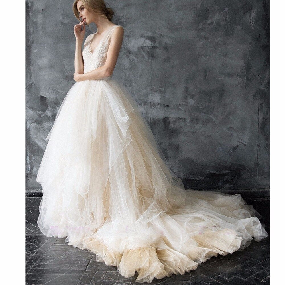 Pretty Beige Color Soft Tulle Skirt | Wedding Skirt | Photo Shoot Skirt, Custom made, Plus Size