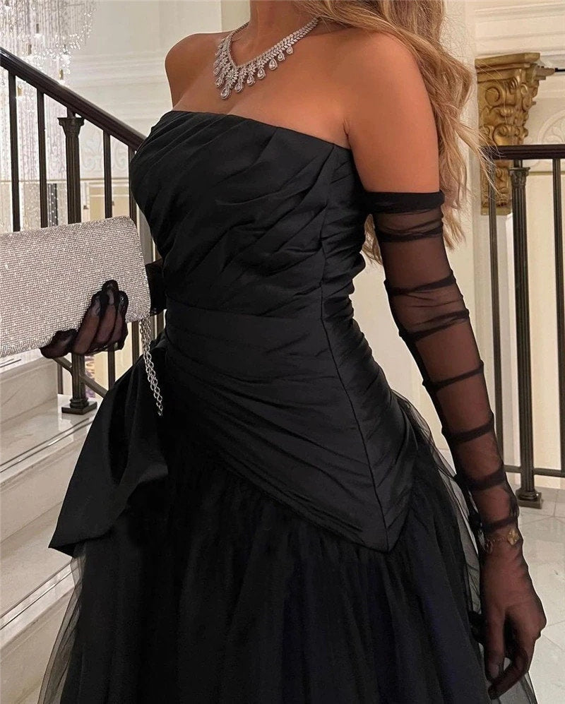 Gothic Wedding Dress | Satin&amp;Tulle Dress | Off The Shoulder Black Bridal Gown, Plus Size, Free Shipping