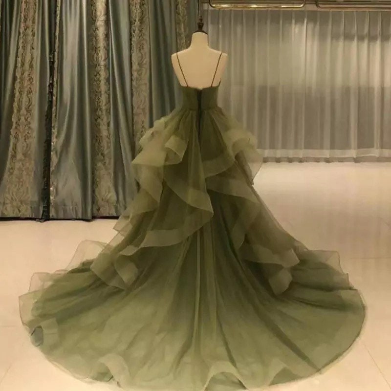 Green Tulle Sexy Dress | Elevated Prom Dress | Elegant Evening Dress | Formal Dress | Custom made | Birthday Dress | Wedding Gown | Puffy