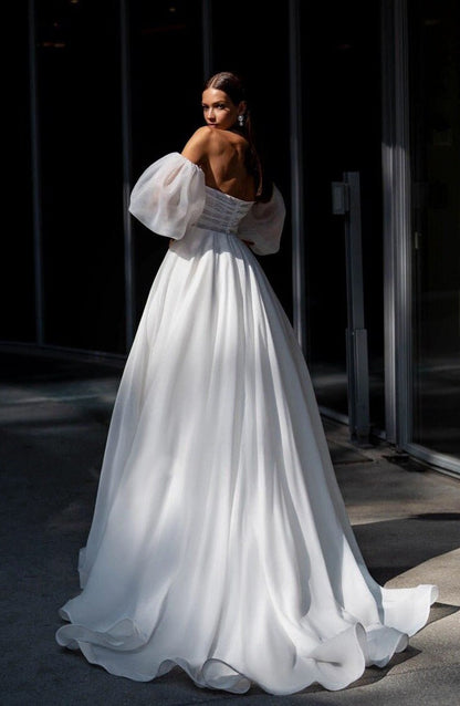 Beaded Organza Wedding Dress, Short Sleeves, Court Train Bridal Gown, Plus Size, Custom Made