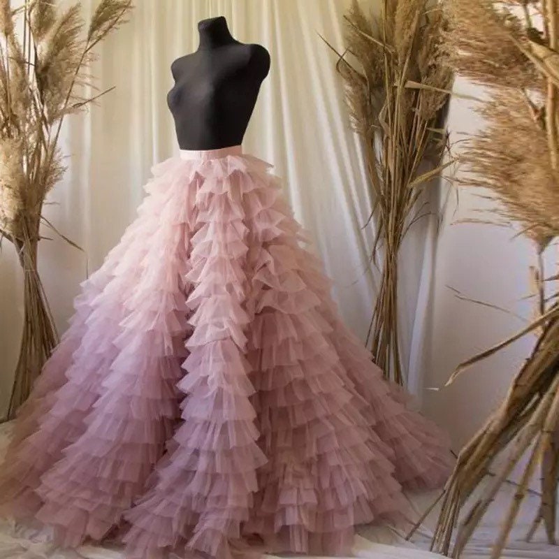Ruffled Tulle Skirt | Ruffled Party Gown | Birthday Skirt | Tulle skirt| Photo Shoot Clothes, Custom made, Plus Size, tutu skirt with a slit