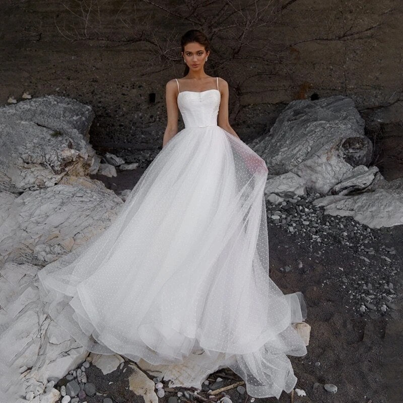 Beach Wedding Dress Sparkling A Line Wedding Dress Off Shoulder Spaghetti Straps Bridal Gown Custom Made Plus size