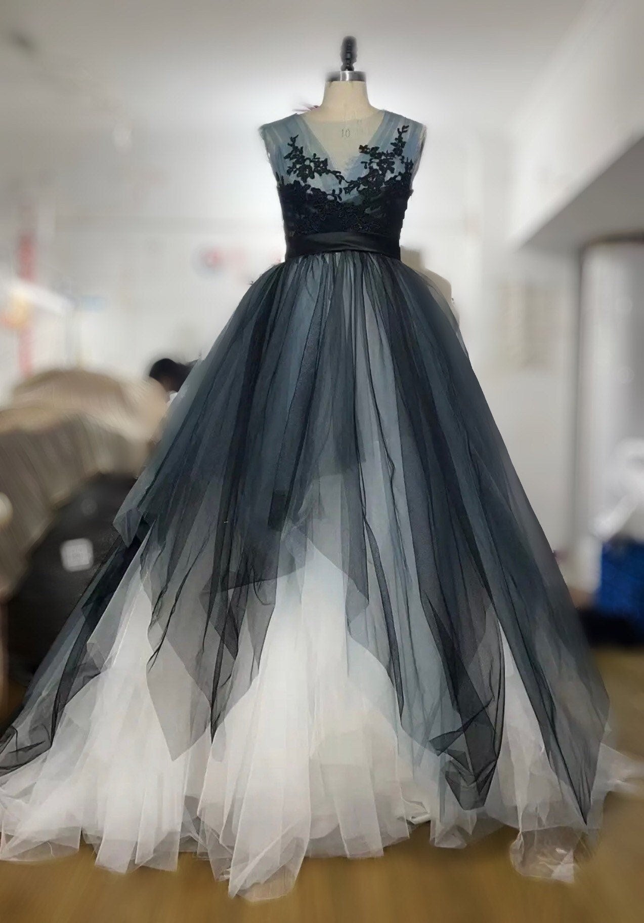 Gothic Black Wedding Dress Puffy Wedding Gown Black Bridal Gown Black Wedding Dress Fairy Dress Plus Size Free Shipping