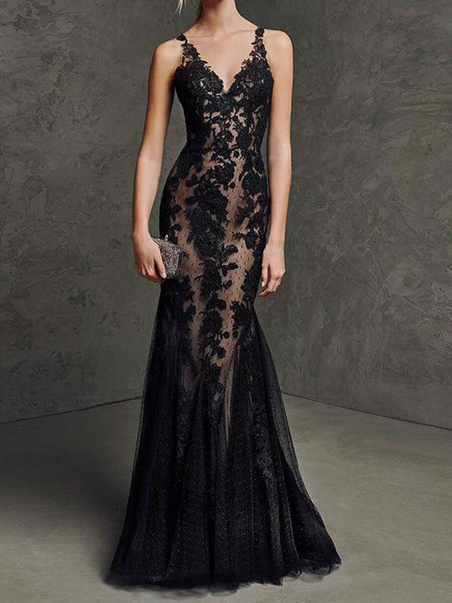 Black Lace Wedding Dress Mermaid Sleeveless With Train Bridal Gown Free Customization
